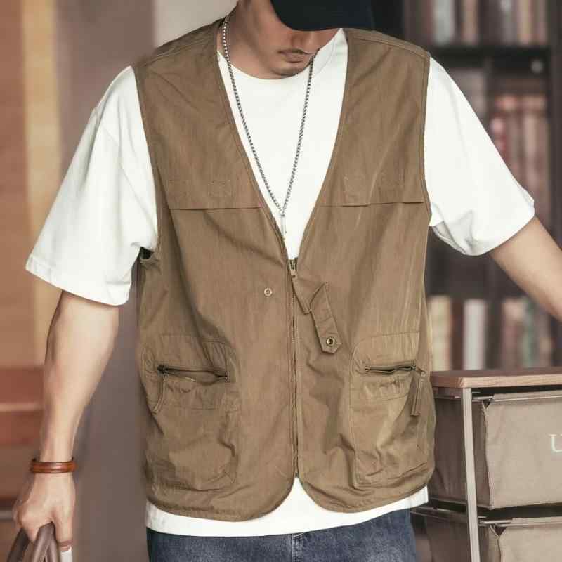 ベスト メンズ 男性用 男女兼用 ユニセックス モーターサイクル ワークテイスト ジップアップ ジレ クール ワイルド ストリート カジュアル 普段使い ゆったり ポリエステル ブラック ブラウン オールシーズン