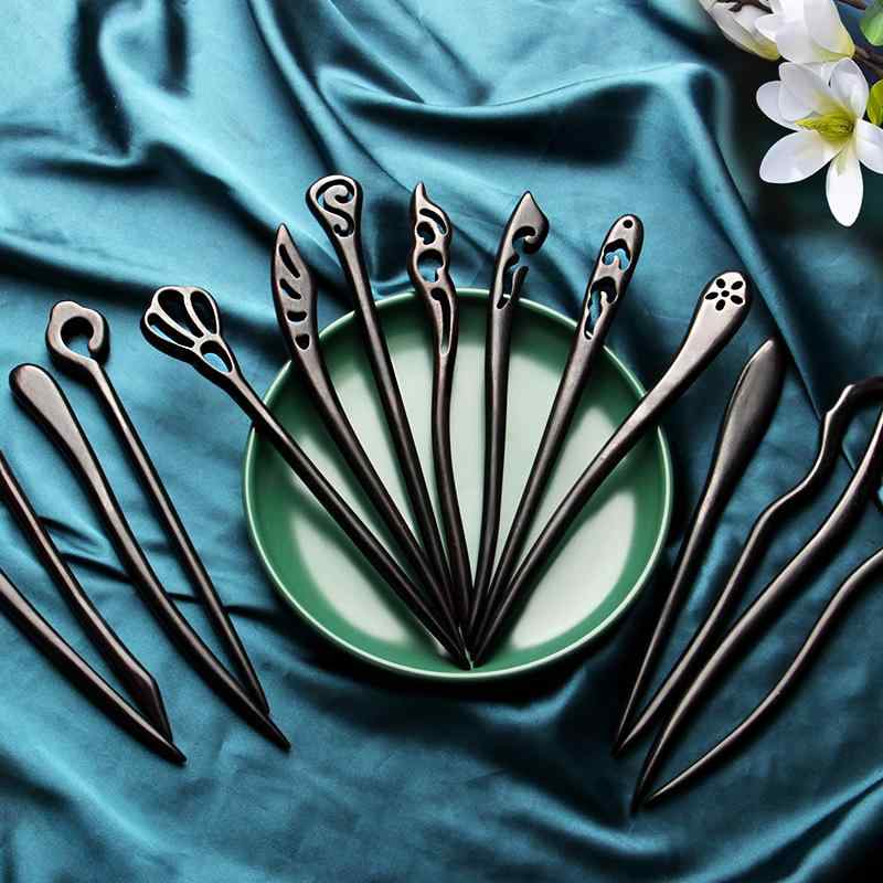 かんざし 新中式 中国風 古風 漢服 髪飾り 黒檀木 かんざし ヘアアクセサリー まとめ髪 アップスタイル レトロ 上品 和装小物