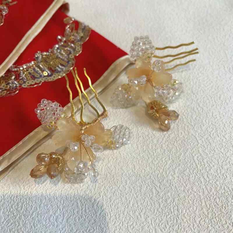 髪飾り 子供 キッズ 漢服 和装 和風 古典的 レトロ ヴィンテージ 花 フラワー クリスタル アクリル樹脂 繊細 精巧 小ぶり ヘアアクセサリー かんざし ヘ...