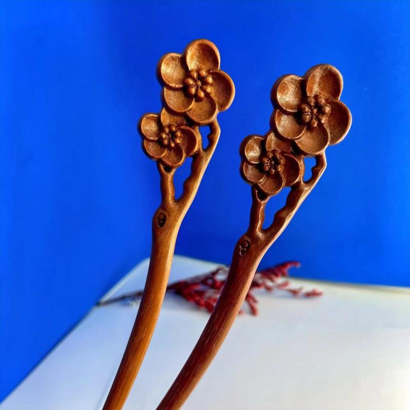 かんざし レディース まとめ髪 アップスタイル ヘアスティック かんざし 髪飾り 紅檀 白檀 木製 梅の花 彫刻 中国風 レトロ ヴィンテージ 中華 エスニック 普段使い