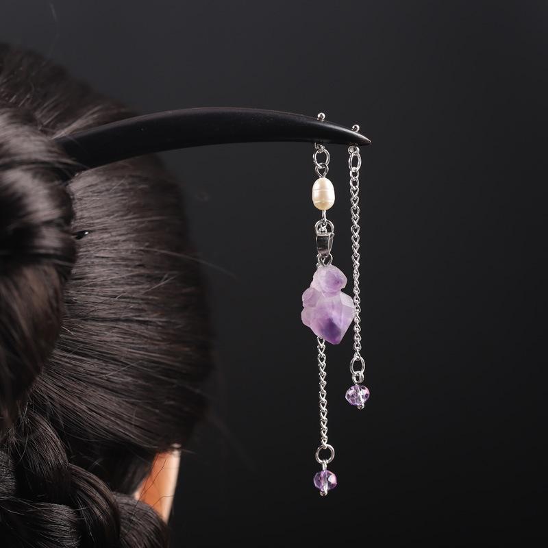 かんざし レディース アメジスト サンダルウッド パール タッセル 揺れる まとめ髪 アップヘア 和風 レトロ 浴衣 着物 髪飾り パーティー イベント 大人 上品 エレガント