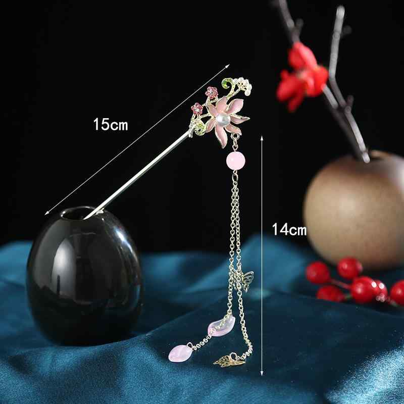 かんざし レディース 中華風 レトロ シンプル 蓮の花 揺れる タッセル 髪飾り 古風 かんざし まとめ髪 アップヘア ヘアアクセサリー ヘアスティック 合金製...