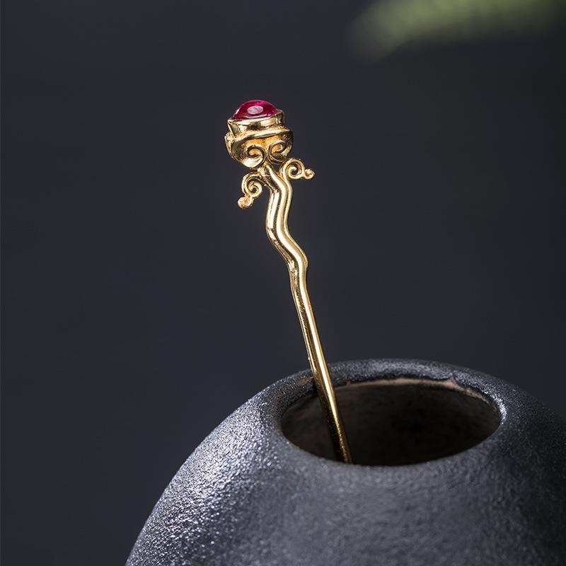 かんざし レディース 925シルバー SV925 レッドコランダム 吉祥雲 雲文様 レトロ 中華風 アンティーク調 古風 ぶよう まとめ髪 ヘアアレンジ 和装 ...