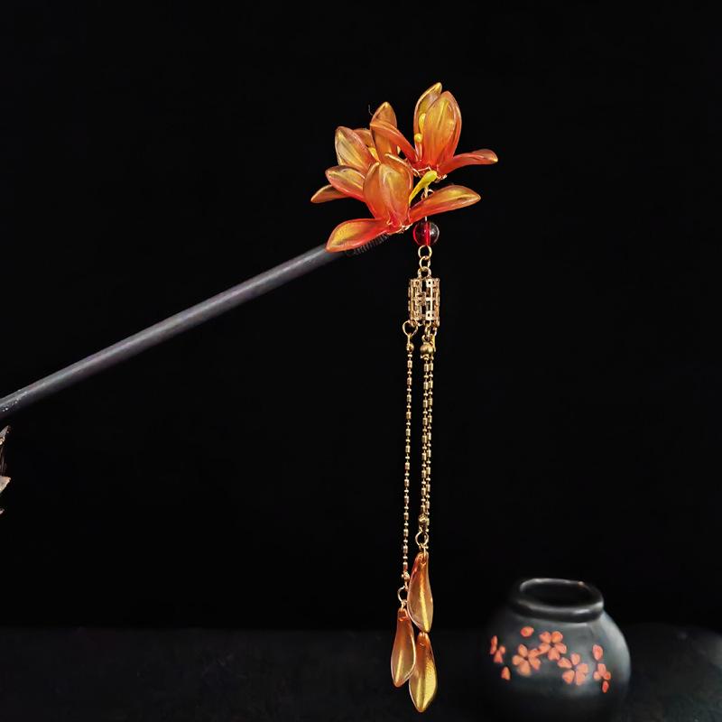 かんざし レディース 女性用 古風 かんざし レトロ 中国風 シンプル 花モチーフ 木製 ハンドメイド 手作り 漢服 和装小物 髪飾り ヘアアクセサリー 浴衣 ...