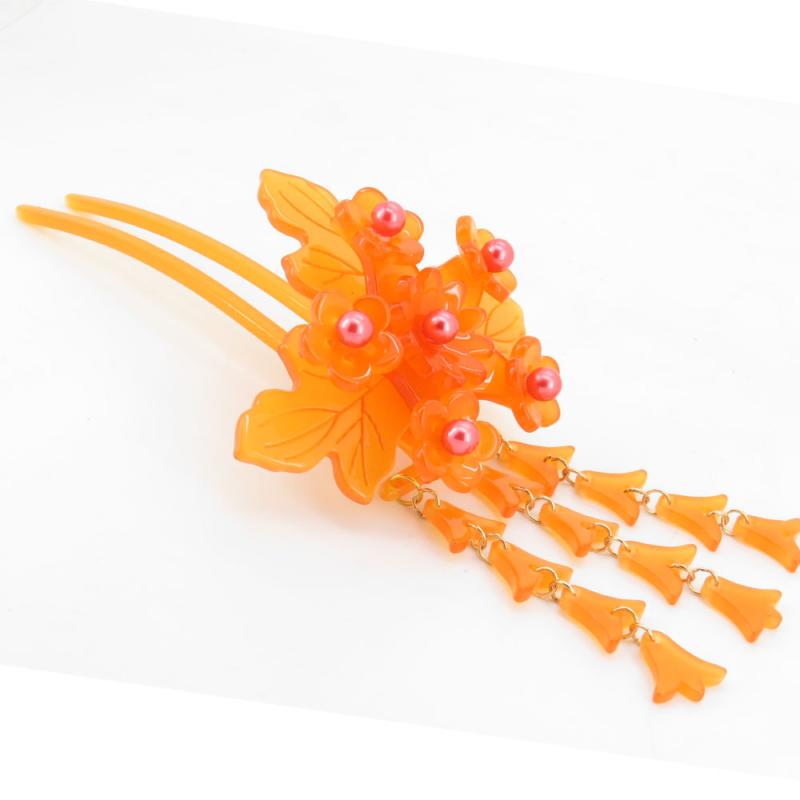 かんざし 髪飾り レディース 女性用 中華風 中国古典 宮廷風 レトロ クラシック アクリル 手作り ハンドメイド 花モチーフ フラワーデザイン イエロー 華や...