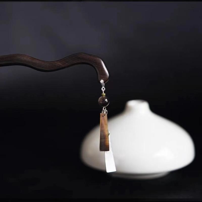 かんざし 中華風 台形 幾何学模様 貝殻 シェル 木製 レトロ アンティーク風 中国風デザイン 普段使い デイリーユース ユニークデザイン 個性的 上品 エレガ...