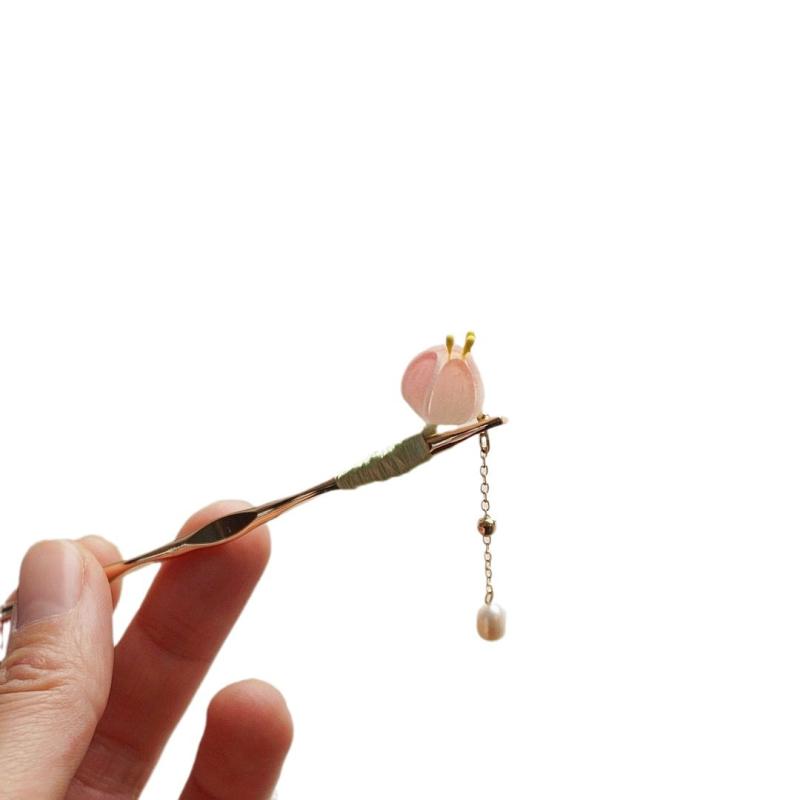 かんざし子 レディース 女性用 手作り ハンドメイド オリジナル 清楚 繊細 可憐なピンク フラワーデザイン 花モチーフ 中国風 レトロ クラシカル 上品 シン...