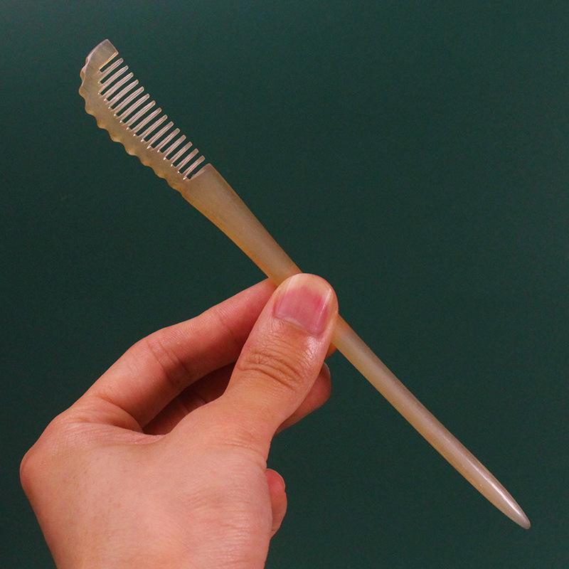 かんざし 髪飾り 天然羊角 彫刻 花模様 くし 髪留め まとめ髪 和装 浴衣 上品 エレガント レトロ風 オリエンタル 天然色 櫛付き 普段使い