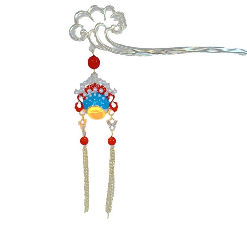 ヘアアクセサリー かんざし 髪飾り モダンチャイナ風 京劇 臉譜 雲 真珠 タッセル レトロ アンティーク..