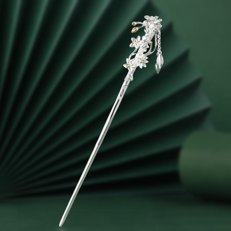 かんざし レディース 桃の花 花モチーフ タッセル 和風 アンティーク 古典的 髪飾り ヘアアクセサリー 漢服 チャイナドレス 着物 浴衣 和装小物 銅製 メッ...