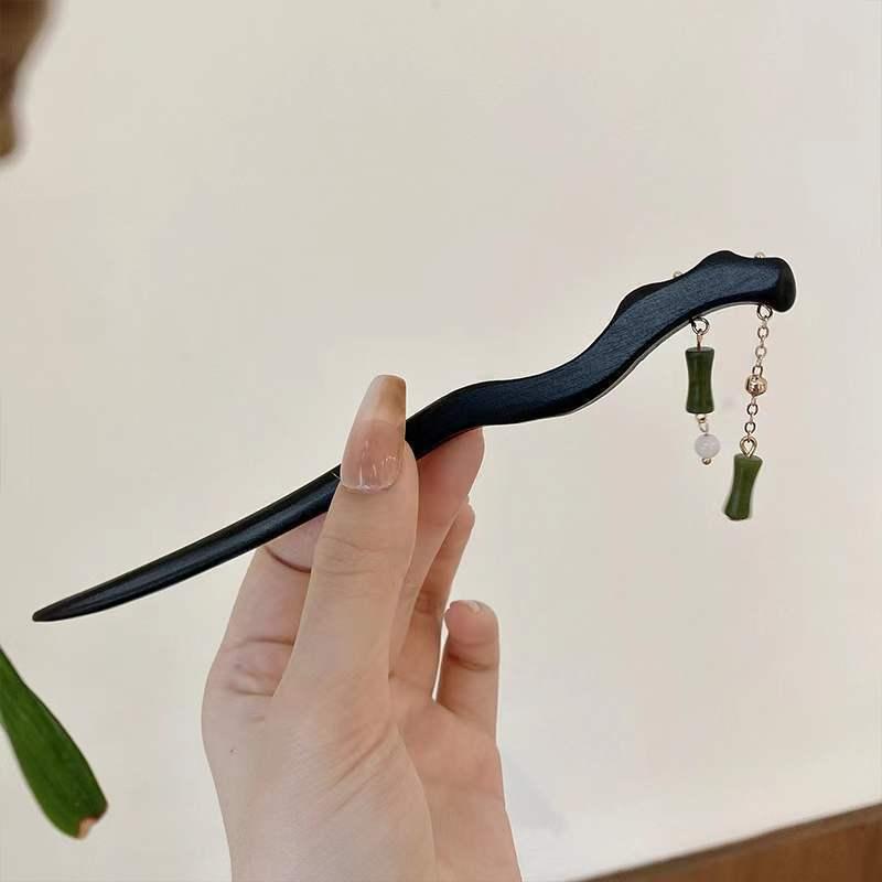 かんざし 女性用 木製 古風 中国風 レトロ 上品 高級感 優雅 エレガント シンプル 安定感 お団子ヘア まとめ髪 アップヘア 竹節 パール 髪飾り ヘアアク...