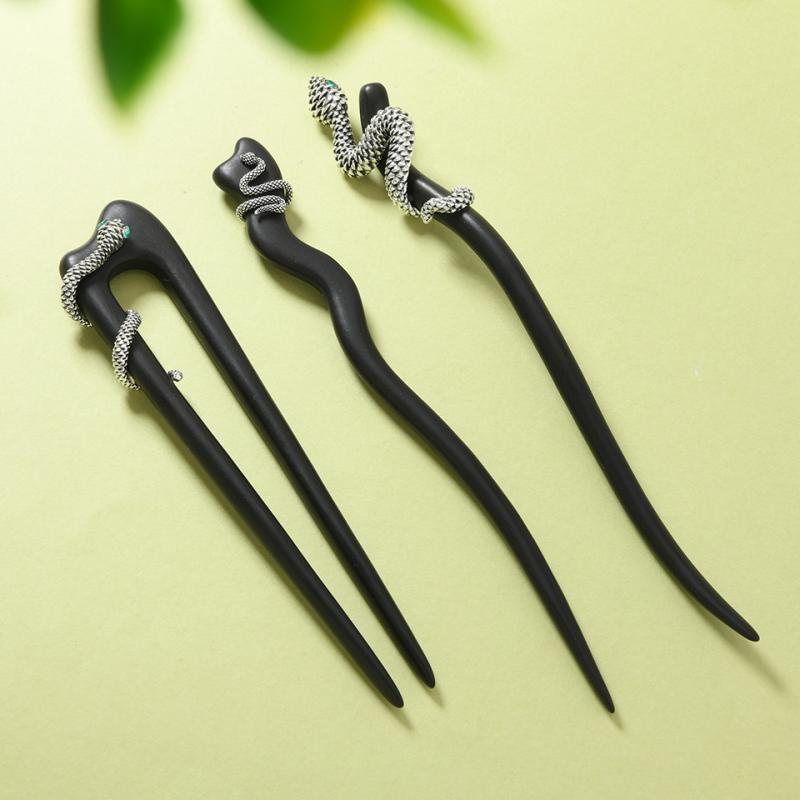 髪飾り レディース 簪 黒檀木 霊蛇 蛇モチーフ 新しい中国風 古風 レトロ モダン シンプル ヘアアクセサリー まとめ髪 アップスタイル 木製 ヘアスティック...