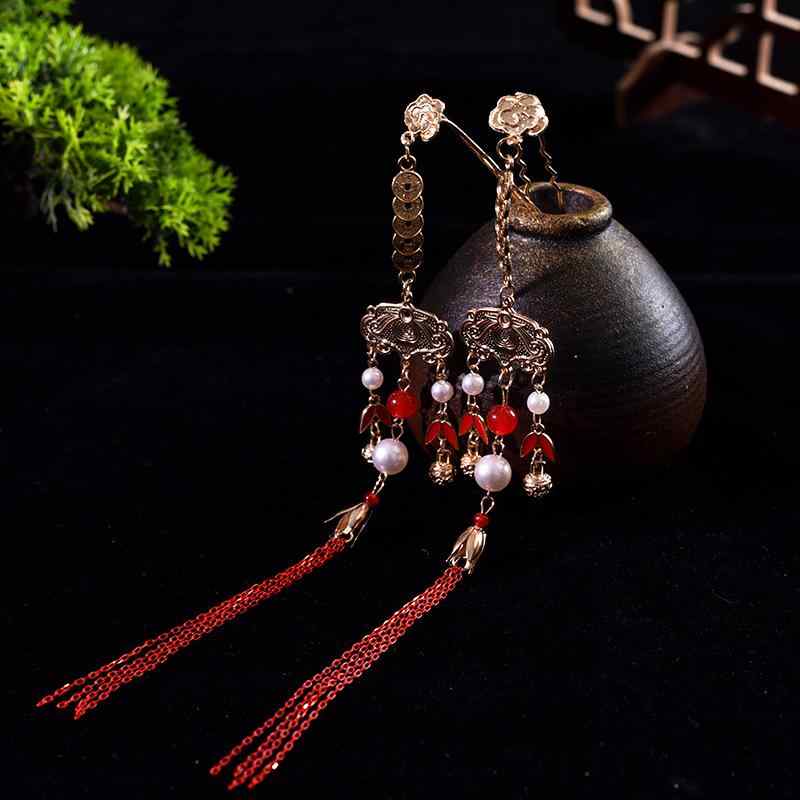 髪飾り レディース 辰年 蛇 財神モチーフ ラッキーアイテム かんざし ヘアクラウン 赤色 レッド ポンポン タッセル 吉祥 縁起物 民族風 古風 手作り 合金...