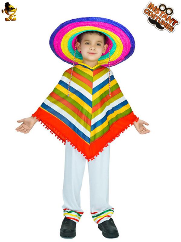コスチューム キッズ 男の子 ハロウィン 仮装 メキシカン 民族衣装風 カラフル ポンチョ マント ケープ..