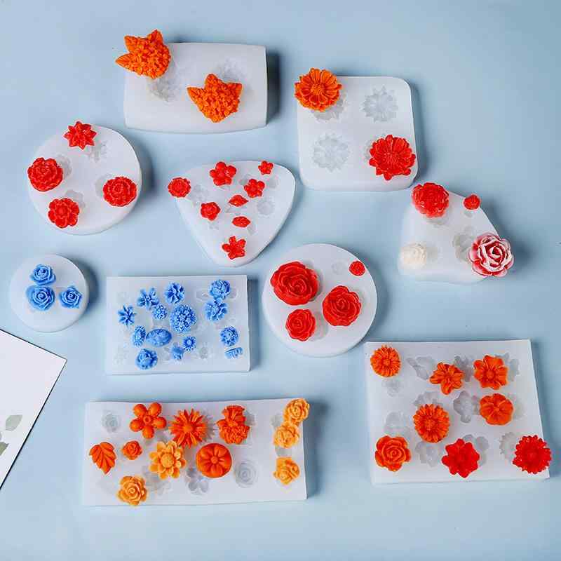 シリコンモールド フラワー 花 多種多様 デザート チョコレート フォンダンクッキー レジン アロマキャンドル ハンドメイド 手作り 製菓型 DIY 抜き型 アンティーク レトロ 白 ホワイト
