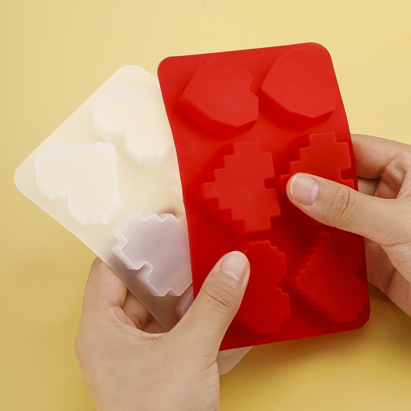 シリコンモールド 6連 ピクセル ドット絵 ハート型 クリスタル レジンクラフト 型 チョコレート 製菓 ..