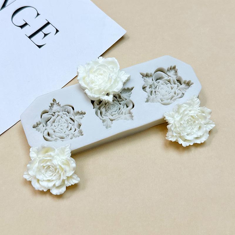 シリコンモールド 牡丹 3輪 バラ 3連 フラワー 立体 花形 チョコレート フォンダン ガンペースト 製菓 ..