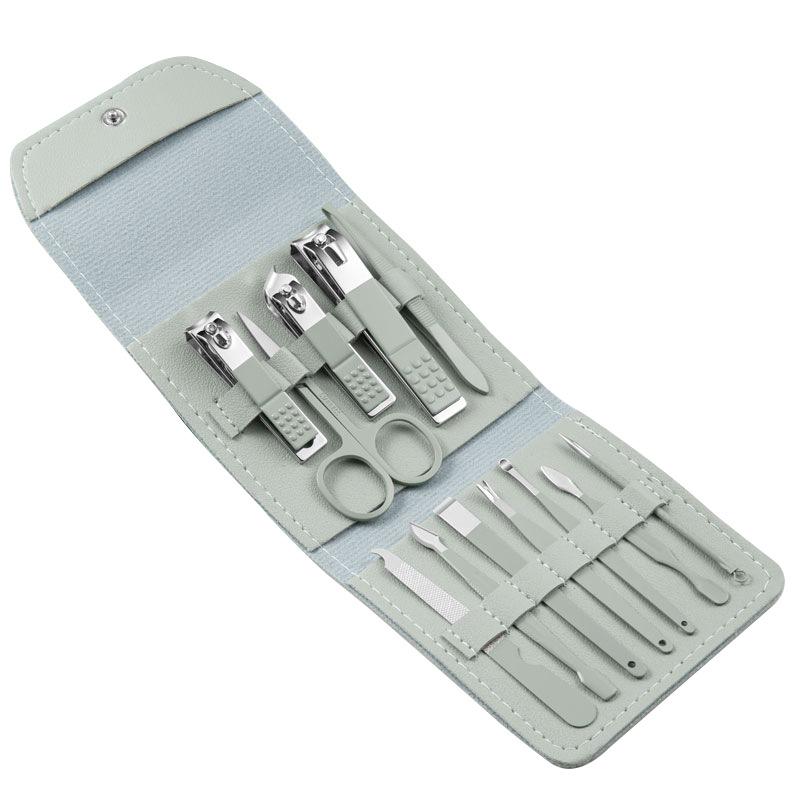 ネイルケアセット 携帯用 12点セット ステンレス製 爪切り 爪やすり ハンドケア 家庭用 旅行用 男女兼用 ギフト 抹茶グリーン ローズゴールド