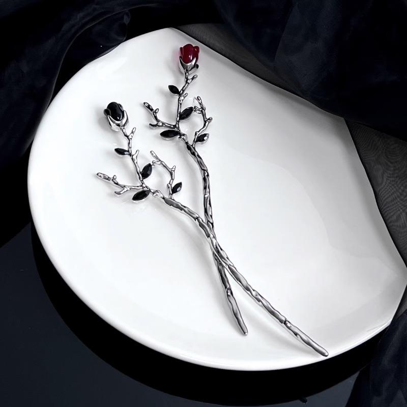 かんざし レディース 女性用 薔薇 ローズ 中華風 漢服 古風 レトロ モダン メタル製 合金製 金メッキ 盤髪用 髪飾り 髪留め 浴衣 着物 和装 華やか ヘ...