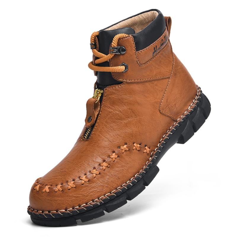 ブーツ メンズ 男性用 厚底 編み上げ ワークブーツ 登山 トレッキング ハイカット ショートブーツ 防滑 保温 防寒 PUレザー 合成皮革 EVAインソール フラットソール カジュアル ブラック ライトブラウン キャメル