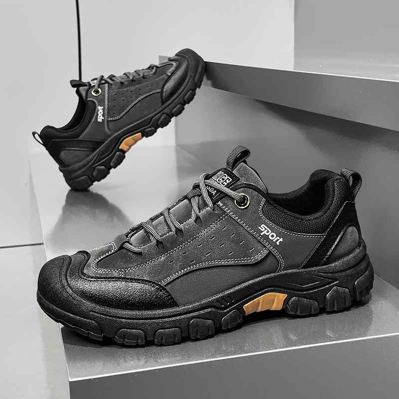 登山靴 メンズ 男性用 アウトドア トレッキングシューズ スポーツカジュアル 合成皮革アッパー 通気性 滑り止め 耐摩耗 ゴム底 ローカット ラウンドトゥ レースアップ 配色デザイン グレー ブラウン カーキ 大きいサイズ