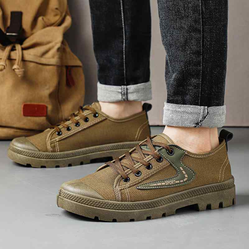 安全靴 メンズ 男性用 作業靴 ワークシューズ 衝撃吸収 クッション性 厚底 耐摩耗 滑り止め 通気性 ローカット キャンバス 登山 ウォーキング トレッキング ハイキング カジュアル 普段使い ブラック カーキ