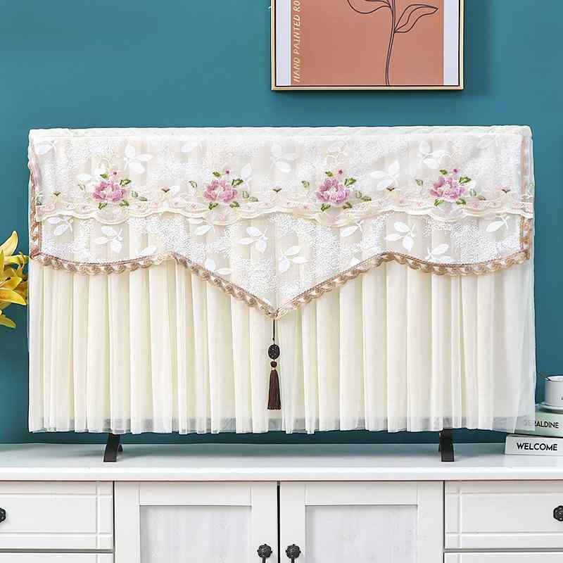 テレビカバー 液晶テレビ ディスプレイ用 防塵 ほこりよけ 傷防止 汚れ対策 スタンド 壁掛け 両用 電源ON対応 レース シンプル モダン かわいい おしゃれ リビング 寝室 家電保護クロス