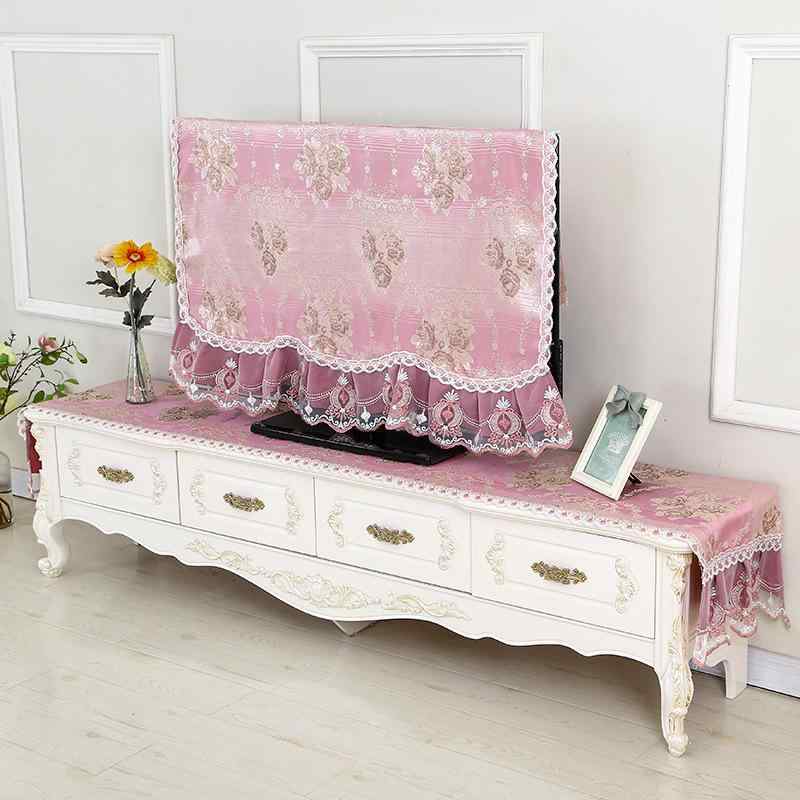 テレビカバー 液晶テレビ TV 保護カバー ホコリよけ ダストカバー 二重 ジャカード織り コットン素材 刺繍レース フリル 装着したまま使用可能 簡単取付 壁掛け対応 リビング 寝室 家庭用 花柄 ボタニカル柄 イエロー ブルー パープル