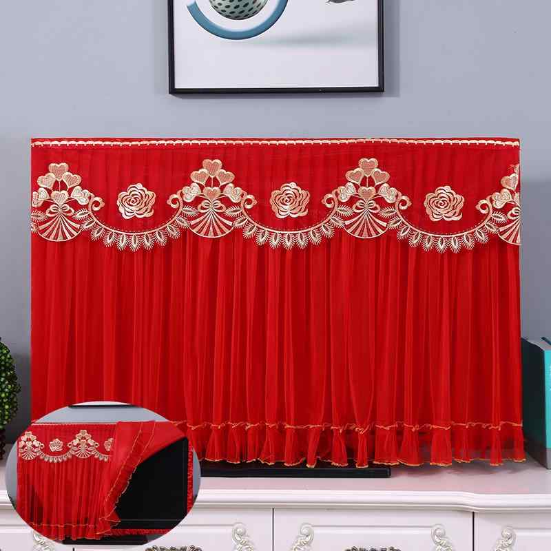 テレビカバー 家庭用 ウェディング 慶事 電源オン時使用可 防塵 ほこりよけ フレームカバー 液晶テレビ 据え置き 壁掛け 曲面テレビ ポリエステル綿 レッドローズ柄(3)