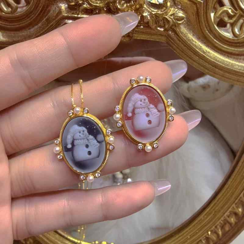 ネックレス シルバー925 瑪瑙 アゲート カメオ ペンダントトップ 雪人モチーフ 総シルバー製 ヴィンテージ レトロ クラシカルデザイン