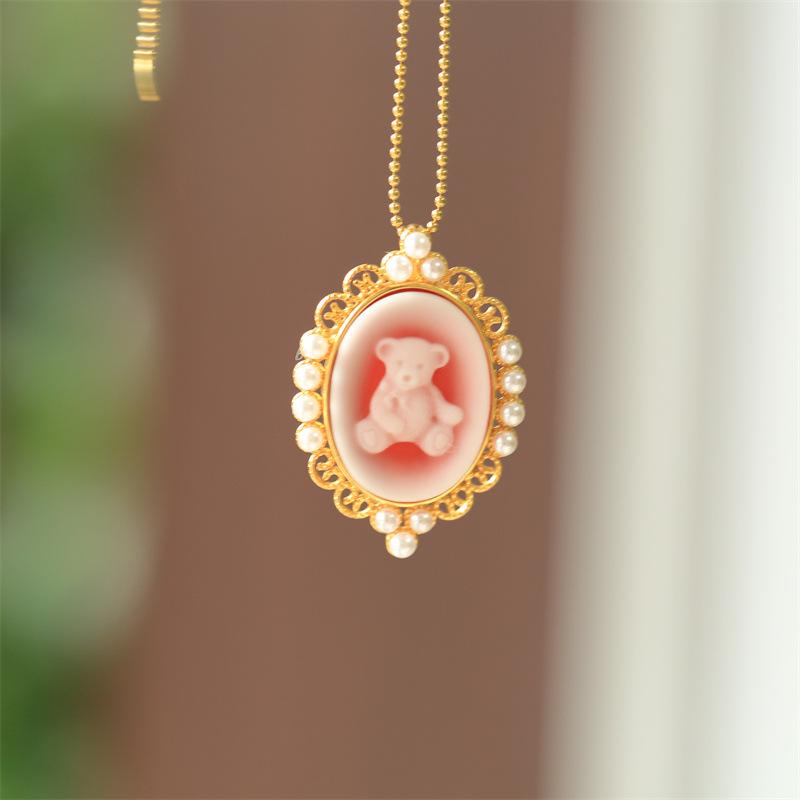 アクセサリー レディース シルバー925 フィリグリー メノウ カメオ クマモチーフ ペンダント ネックレ..