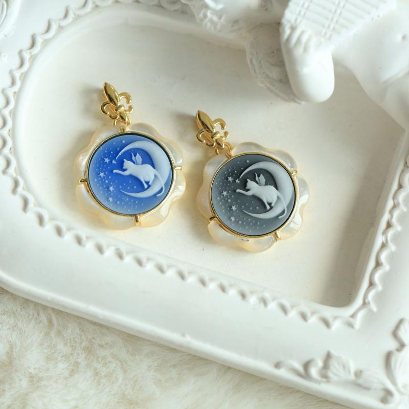 ネックレス レディース S925シルバー マザーオブパール メノウ カメオ 月猫モチーフ レトロ アンティー..