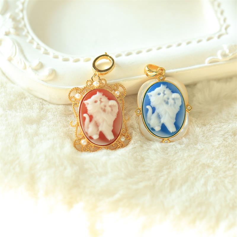 ネックレス レディース S925シルバー 瑪瑙 カメオ 猫モチーフ ペンダントトップ 全面シルバー象嵌 レトロ スタイル かわいい おしゃれ 普段使い デイリー...