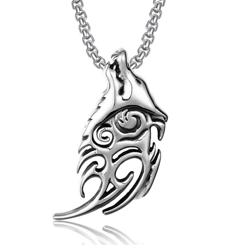 ネックレス メンズ レディース 男女兼用 レトロ アンティーク調 北欧 ヴァイキング ウルフヘッド 狼モチーフ 動物モチーフ ステンレス チタン鋼 ペンダント スネークチェーン ロング