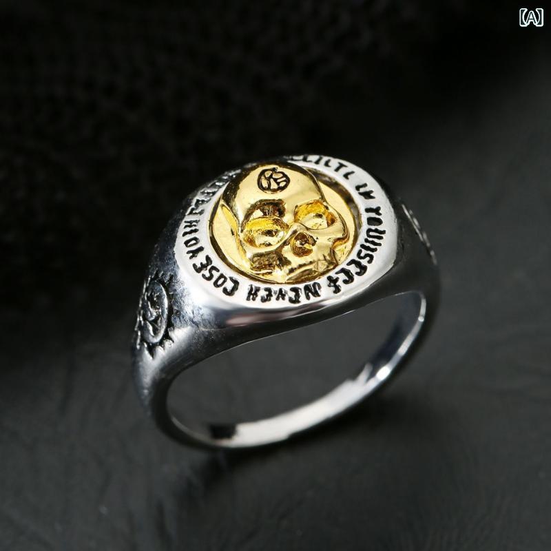 リング メンズ スカル 髑髏 レトロ ヴィンテージ バイカラー ツートンカラー 指輪 亜鉛合金 ハロウィン..