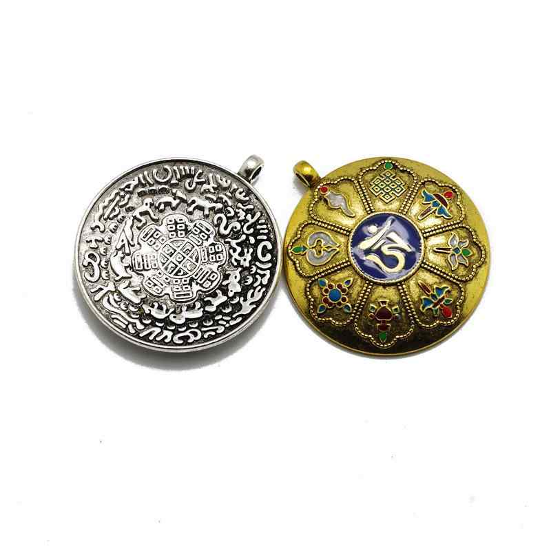 アクセサリーパーツ チベット様式 九宮八卦牌 蔵銀 仏牌 図騰柄 古銅色 レトロ風 民族調 中国風 プレー..