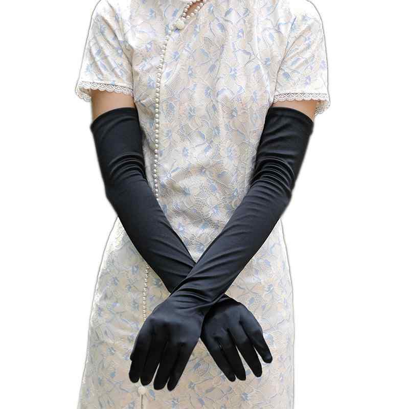 手袋 レディース 女性用 ロング丈 サテン ストレッチ レトロ ヴィンテージ 欧米風 ブライダル ウェディ..