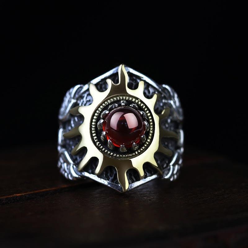 リング メンズ ユニセックス 普段使い カジュアル レトロ アンティーク エスニック 民族調 個性的 ルビ..