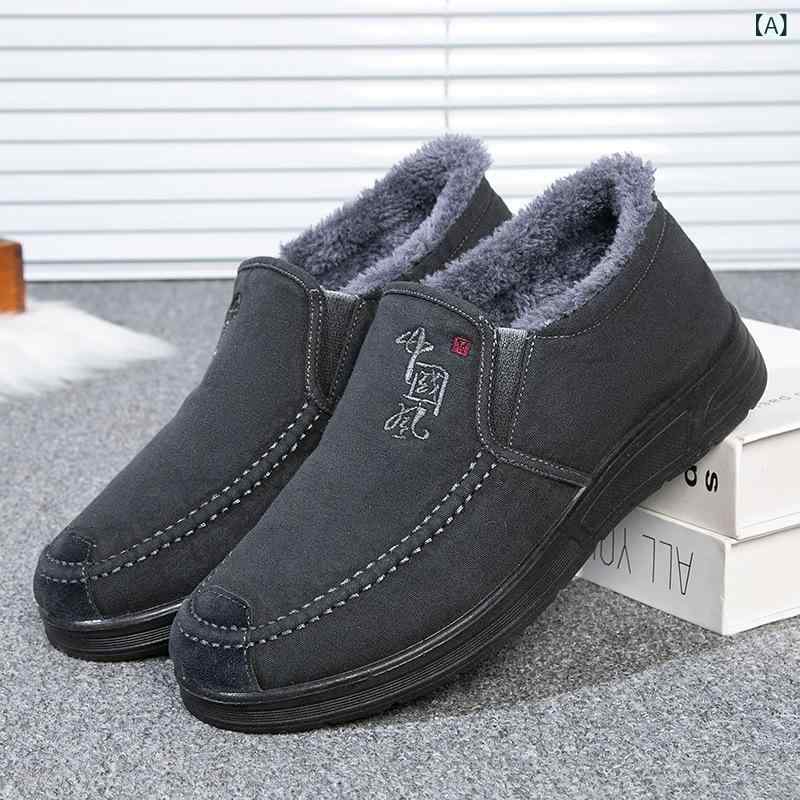 スニーカー メンズ 中高齢者向け 冬用 裏ボア 厚手 保温 防寒 ウォッシュドコットン キャンバス ソフトソール カジュアル