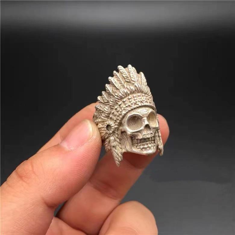 リング メンズ 925シルバー インディアン スカルモチーフ 不規則 アシンメトリー 開口リング フリーサ..