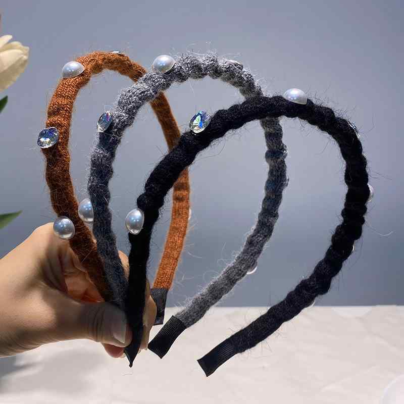 ヘアアクセサリー レディース ラビットファー ニット ジルコニア パール カチューシャ 秋冬 ボリューム..