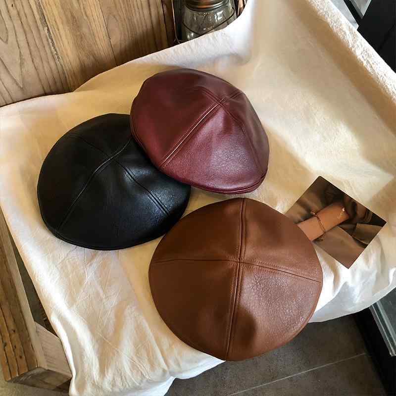 ベレー帽 レディース 韓国風 トレンド レトロ PUレザー 合皮 ストリート 個性的 画家帽 万能 普段使い ..