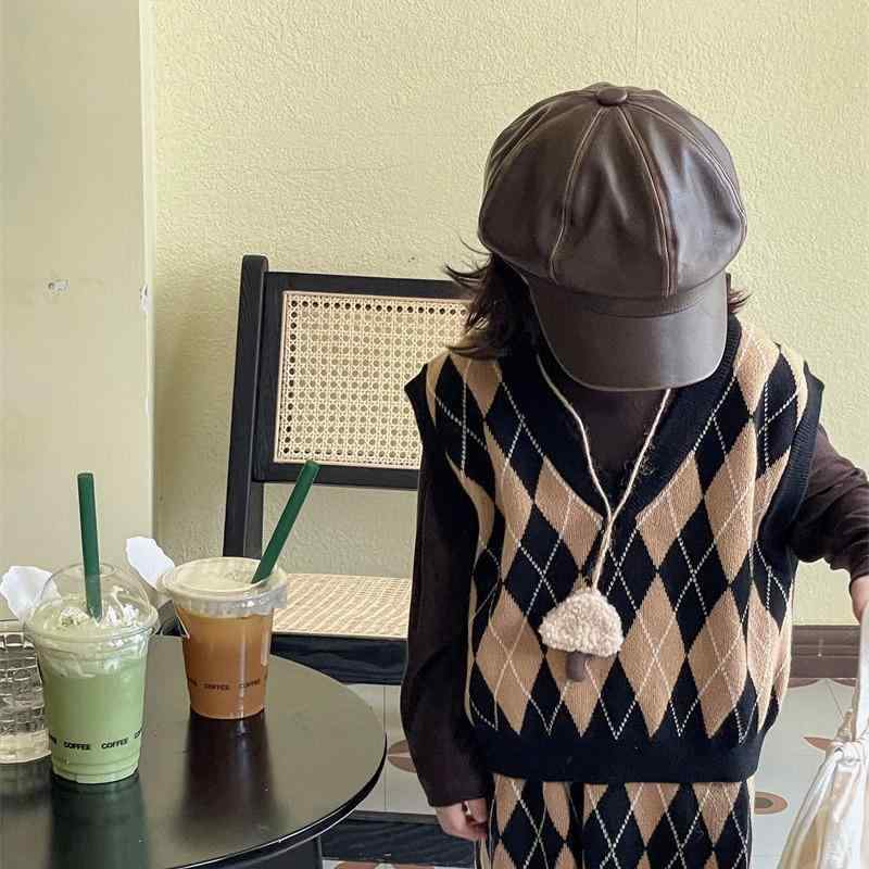 ベレー帽 キッズ 男の子 女の子 ベビー 秋冬 レザー調 韓国風 おしゃれ レトロ 八角帽 画家帽 保温 防..