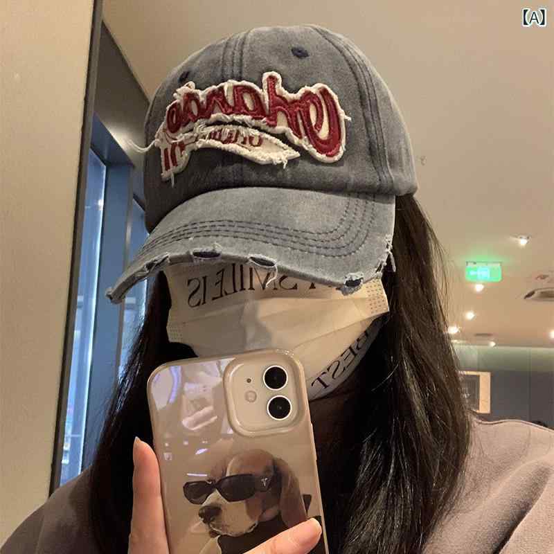 キャップ レディース アメカジ レトロ ヴィンテージ ダメージ ウォッシュ加工 デニム 小顔効果 広つば ..