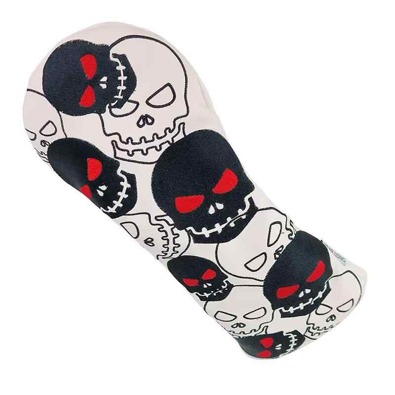 ゴルフウッドヘッドカバー PUレザー 合皮 スカル柄 髑髏 刺繍 スポーティデザイン アウトドア ゴルフ練習用 ラウンド用 ドライバー フェアウェイウッド ユーティリティ