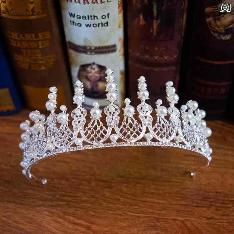 ヘッドドレス 花嫁 ブライダル ウェディング ティアラ クラウン パール ラインストーン 合金製 韓国風 ..