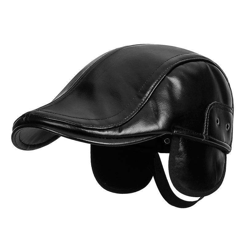 ハンチング帽 メンズ 秋 冬 防寒 保温 PUレザー 人工皮革 エンボス加工 アウトドア 裏起毛 防風 耳あて..