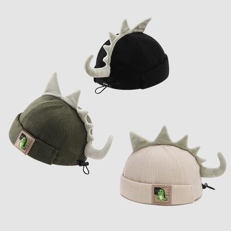 帽子 キッズ ベビー 子供用 恐竜柄 カートゥーン 個性的 コーデュロイ 綿混 防寒 あったか 保温 快適 ..