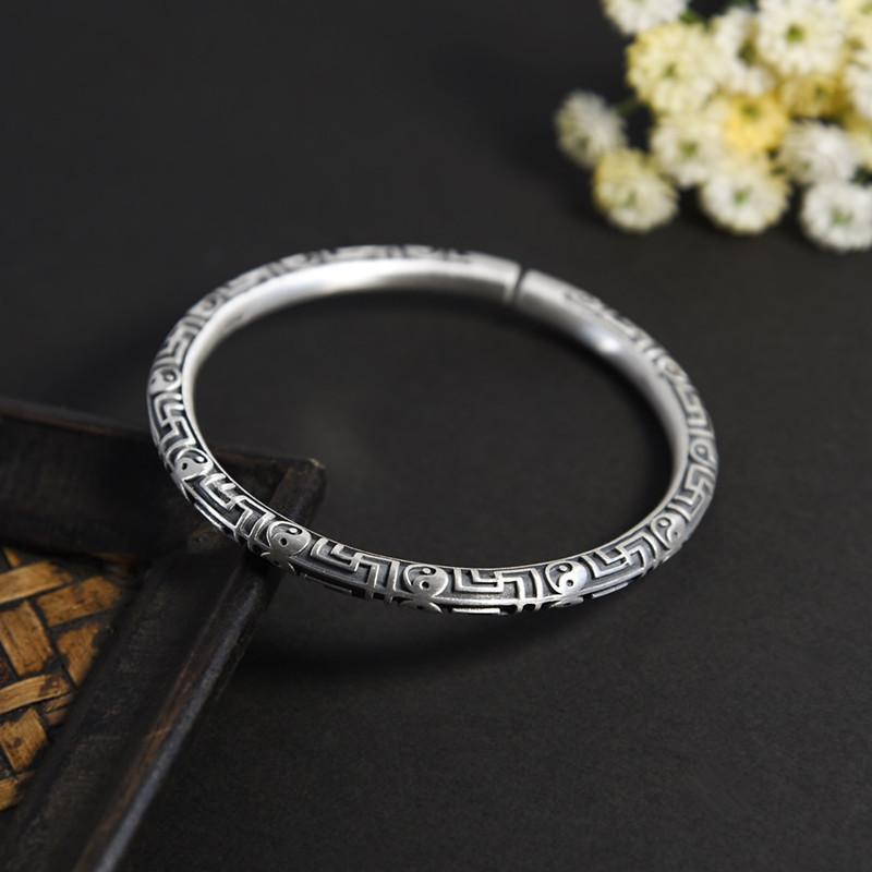 バングル メンズ 男性用 タイシルバー風 レトロデザイン 八卦模様 アンティーク調 シルバーカラー ソリ..