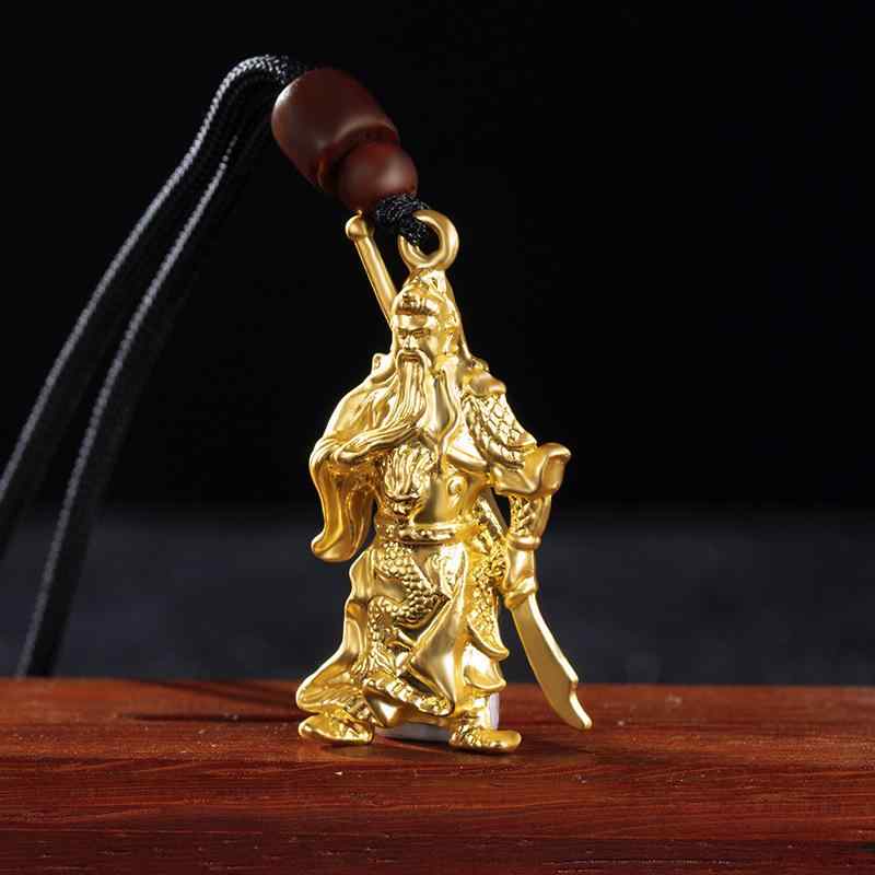 ネックレス メンズ 男性用 立体 ソリッド 関羽 威厳 迫力 ペンダントトップ シルバーメッキ 合金 サンドゴールド 蛇骨チェーン 幸運 開運 武財神 ファッション